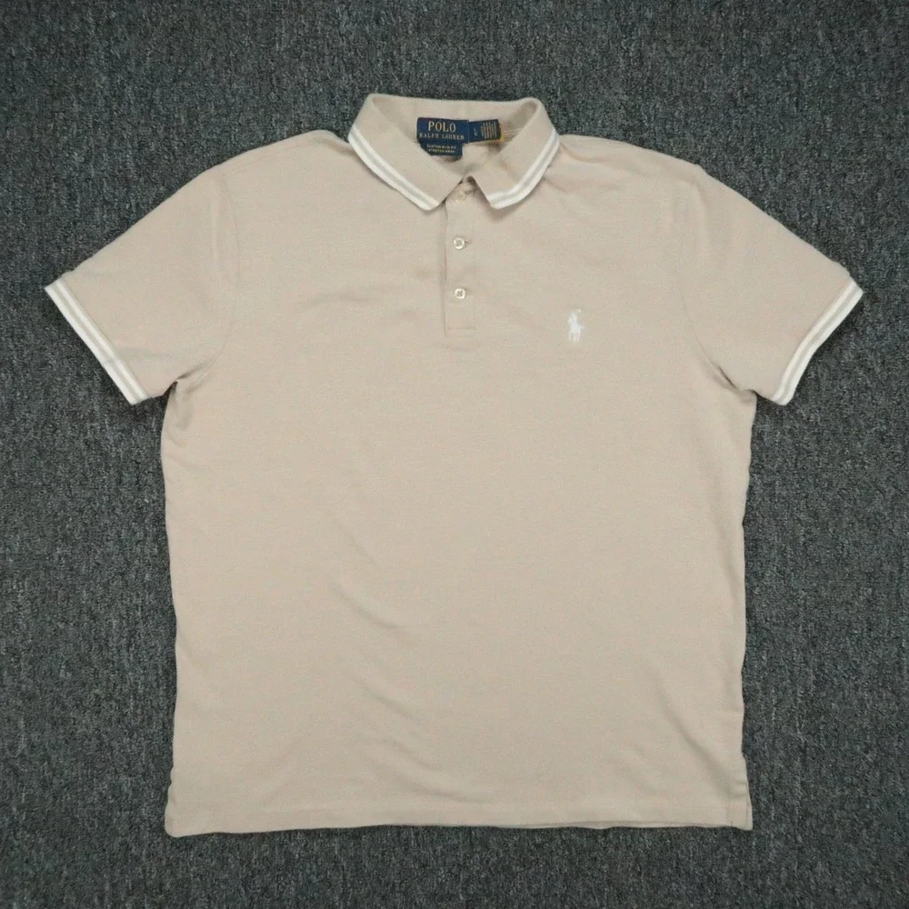 Polo Ralph Lauren Shirt Mens Large Stretch Mesh Tipped Collar Custom Slim Fit